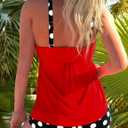 ROSEWE Womens Tankini Bathing Suits, Two-Piece Smocked Swim Dress, Print Swimsuits with Board Shorts (Red, XL)