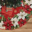 Christmas Tree Skirt Red Poinsettia Christmas Decorations Xmas Tree Mat 36 Inch Winter Christmas Decor for Home
