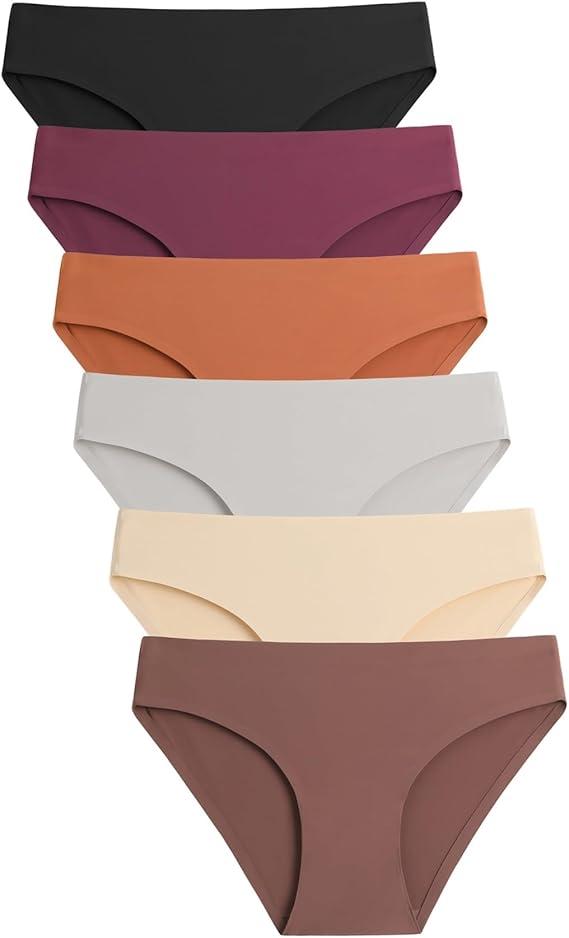 Caterlove Women's Seamless Underwear No Show Stretch Bikini Panties Silky Invisible Hipster 6 Pack (Medium)