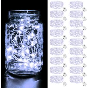 btfarm 18 Pack Fairy Lights Battery Operated [3 Modes], 7ft 20 Led Twinkle Lights String Lights Waterproof Bulk Small Mini Silver Wire for Mason Jars Vases Wedding Table Centerpiece, Cool White