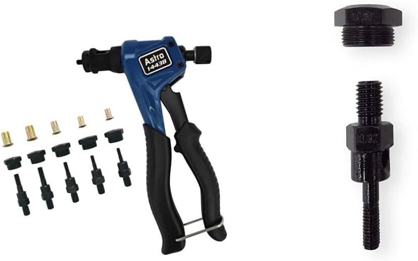 Astro Pneumatic Tool 1443B Professional Hand Rivet Nut Kit SAE & Metric with Rivet Nuts & 1442-10/32A Mandrel and Nose Piece