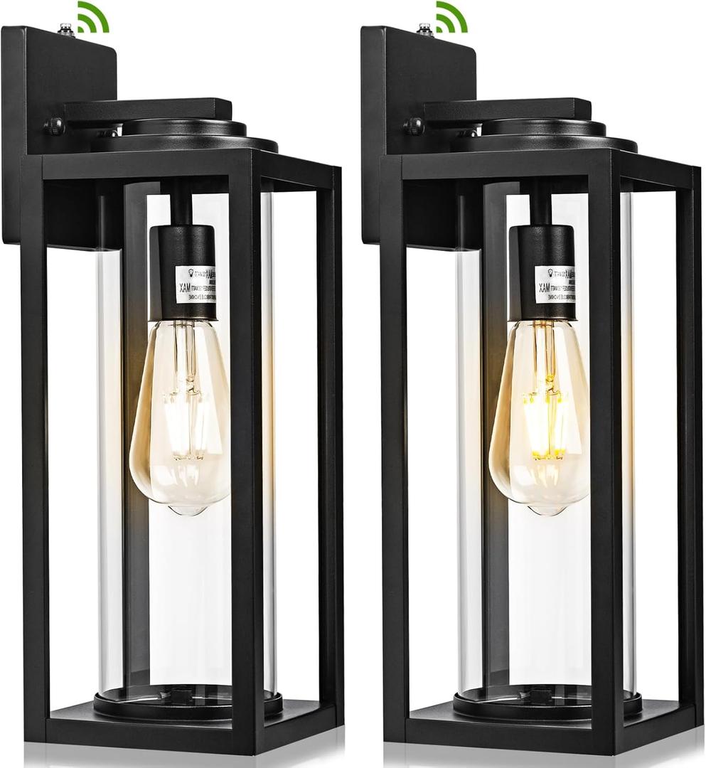 FILIYANO 20inch Dusk to Dawn Outdoor Wall Light Fixtures - 2 Packs Large Exterior Waterproof Lighting, Modern Porch Sconces Wall Mounted Lighting, Industrial Black Outside Lantern for Front Door