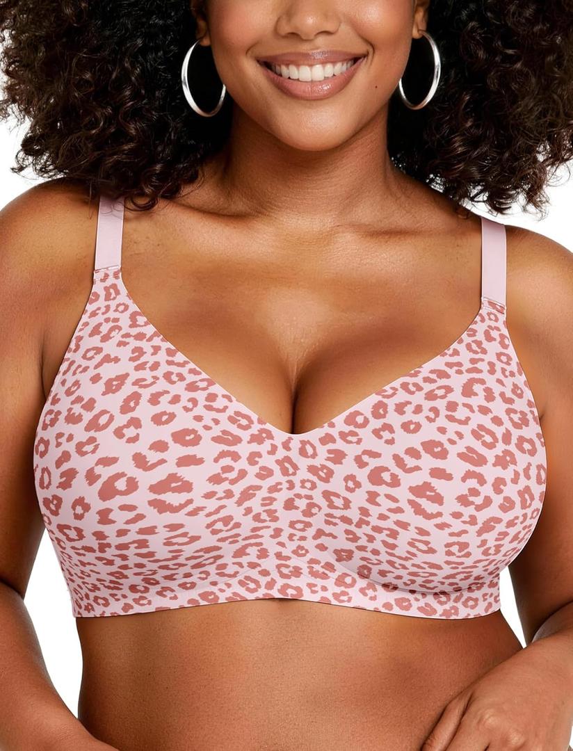 OEAK 2026 Wireless Jelly Bra for Women Push Up Bralette Seamless Full Coverage Comfortable Convertible Everyday Tshirt Bras (Pink), Size 34DD