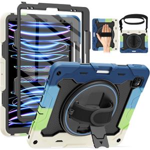ROISKIN for iPad Pro 12.9 -Inch Case (6th, 5th, 4th & 3rd Gen) with HD Screen Protector, 360 Stand, Hand Strap, Pencil Holder,Shoulder Strap,Rugged Bulky Full Body 12.9 iPad Pro Case (Blue/Black)