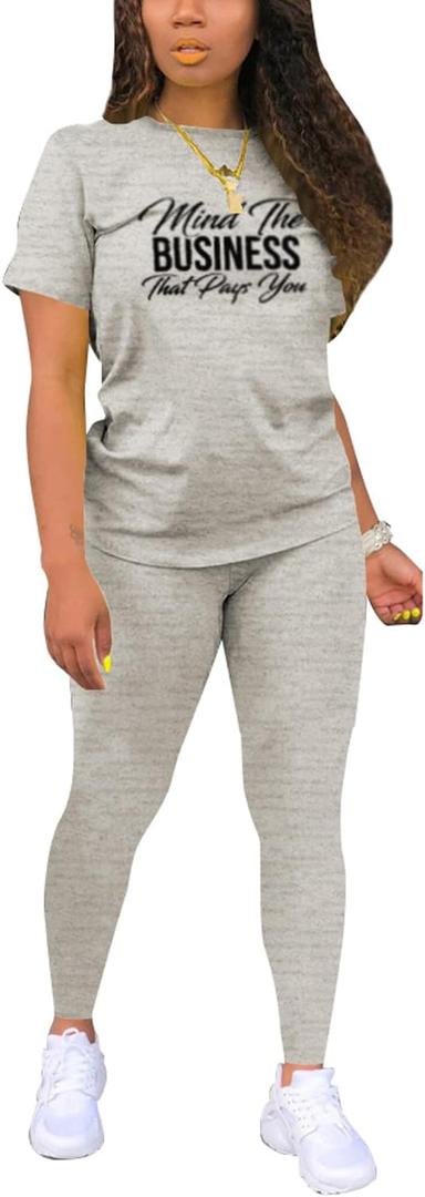 Nimsruc Biker Short Sets Women 2 Piece Outfits Summer Short Sleeve Jogger Tracksuit (Large, 64834 Gray)