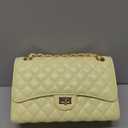 Quilted Crossbody Purse for Women Trendy Ladies Shoulder Bag with Chain Strap PU Leather Cross Body Bags Satchel HandBag (Light Yellow)