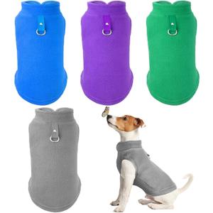 SATINIOR 4 Pieces Stretch Fleece Dog Sweater Polyester Warmer Vest Pullover Jacket with D-Ring Leash Cold Weather Coat Hoodie for Small and Medium Dogs(M,Gray, Green, Purple, Blue)