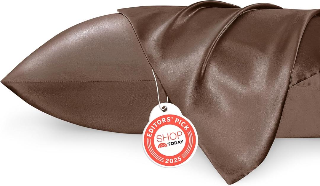 Bedsure Satin Pillowcases, Similar to Silk Pillow Cases Queen Size Set of 2, Pillow Case for Sleeping Women with Envelope Closure, Gifts for Women Men, Brown, 20x30 Inches, 2pcs