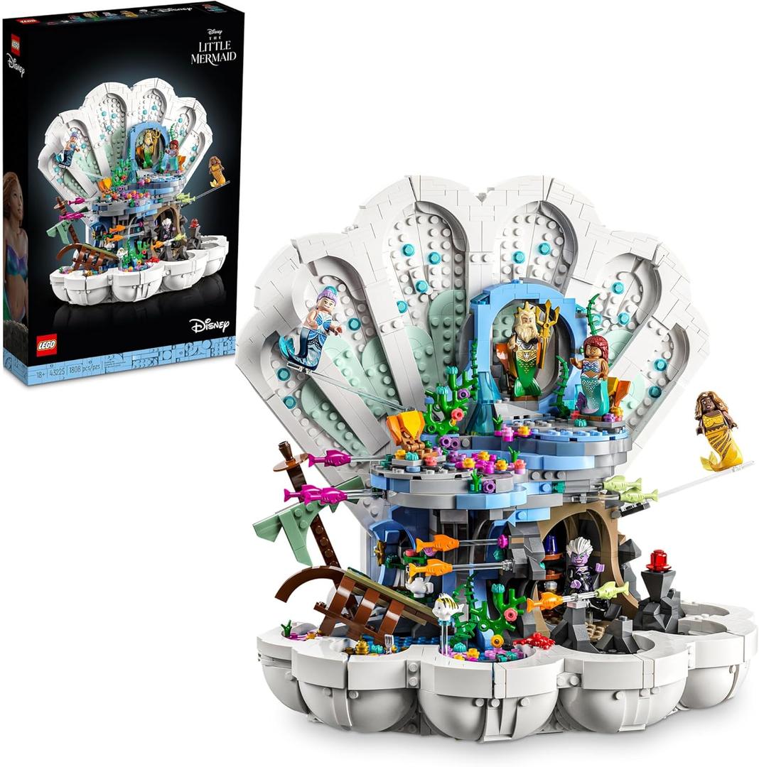 LEGO Disney Princess The Little Mermaid Royal Clamshell 43225 Collectible Adult Building Set, Gift for Princess Movie Fans Ages 18 and Up, Featuring Ariel, Ursula, King Triton, Sebastian and Flounder