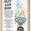 TwoDays Father's Day Handprint Gift from Kids - Best Dad Ever Trophy Art Craft Kit, DIY Keepsake for Dad Grandpa from Daughter Son, Great Present for Father's Day Birthday (12" X 16", Wood Frame)