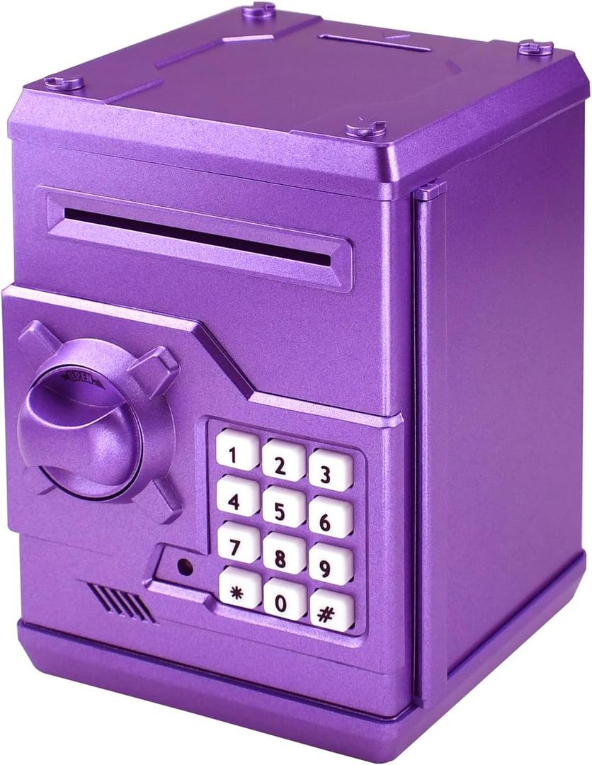 Totola Piggy Bank Electronic Mini ATM for Kids Baby Toy, Auto Scroll Paper Money Safe Coin Banks Saving Box Password Code Lock for Children,Boys Girls Best Birthday Gift (Purple)