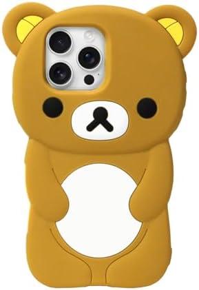IAIYOXI Soft Silicone Bear Case for iPhone 15 Pro Max, Cute 3D Cartoon Teddy Bear Designed, Protective Lovely Fun Adorable Fashion Phone Case, Kawaii Cover for Women Girls Kids, Brown