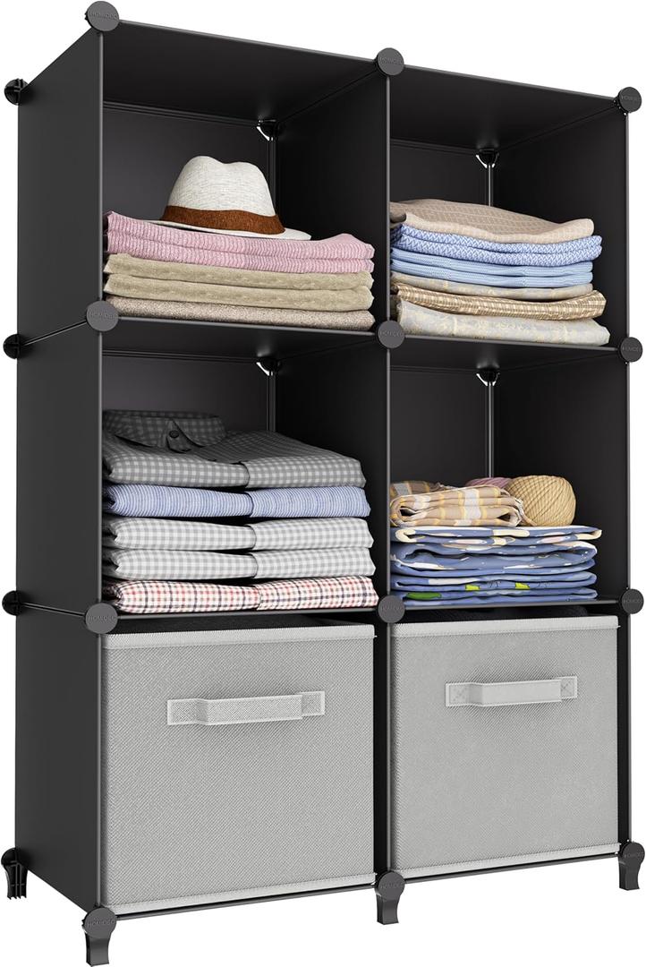 6-Cube Storage Organizer, Closet Organizer Storage Cabinet Shelf Bookcase Bookshelf with Metal Hammer, Storage Cubes Organizer Cabinet for Kids, Closet, Bedroom, Bathroom(11.8x11.8x11.8 inch) Black