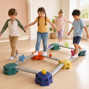 edusense 19 PCS Balance Beam Stepping Stones for Kids 3-8 Years, Non-Slip Balance Blocks Indoor Outdoor, Thickened Plastic Holds 220LBS, No Assembly Required, Promote Coordination & Sensory Play