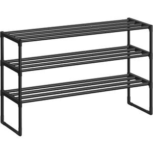 SONGMICS Shoe Rack, 3-Tier Shoe Organizer, Metal Storage Shelf, Upright or Upside Down, for 16-20 Pairs, Stackable, for Entryway, 11.8 x 36.2 x 21.7 Inches, Black ULSA303B02 (3 Tiers (36.2"W))