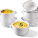 DELLING Soup Bowls with Handles Set of 6, 24 Oz Ceramic French Onion Soup Crocks Oven Safe - Large Soup Mugs for Chili Stew Cereal, Microwave Dishwasher Safe, White