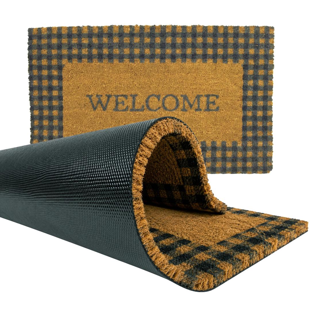 IQ Accessories Fall-Themed (Welcome) Natural Coir Front Door Mat 17.7 x 29.5 in, Outdoor Rug with Non-Slip Rubber Backing, Fade-Resistant Indoor Outdoor Rugs, Flat Woven Outdoor Patio Rug