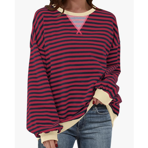 ANRABESS Women Striped Oversized Sweatshirt Crewneck Long Sleeve Shirts Hoodies 2025 Summer Fashion Pullover Top Y2K Outfits L