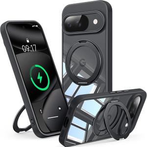 360Spin Magnetic Stand Case for Pixel 10/10 ProFit for MagSafe & Pixelsnap Cover with Ring HolderCrystal Clear Camera Protection Phone Google 10/10 Pro Cases - Black