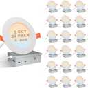 24 Pack 4 Inch 5CCT LED Recessed Lighting with Junction Box, Ultra-Thin Dimmable Canless Ceiling Lights, 11W 800LM Brightness, 2700K/3000K/3500K/4000K/5000K Selectable, IC&ETL&FCC