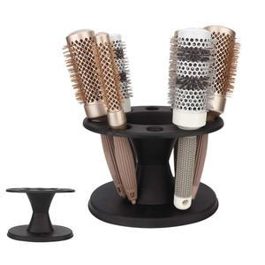 Hair Brush Holder Organizer,Hairbrush Holder Plastic Round Hair Brush Comb Holder Display Rack Hair Styling Brush Stand Shelf Accessories for Salon Home (Black)