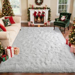 Area Rugs for Living Room, 6x9 Feet Soft Fluffy Shagg Plush Rug High Pile Large Indoor Modern Non-Slip Floor Carpet for Bedroom Nursery Kids Home Room Dorm Decor Aesthetic White