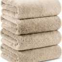 Microfiber Bath Towels Set, Compact Size 20 x 43 in, Hyaluronic Acid-Infused, Soft on Skin, 4 Pack, Quick Dry, Absorbent (Natural Beige)