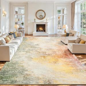 8x10 Area Rugs for Living Room, Washable Abstract Large Bedroom Rug Non-Slip Low Pile Stain Resistant Indoor, Soft Throw Thin Modern Carpet for Kitchen Farmhouse Nursery Home Office Decor, Colorful