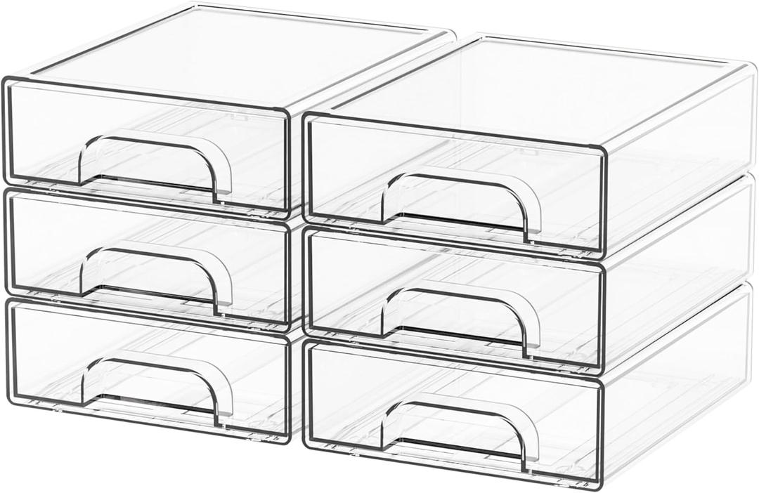 Yieach 2.2'' Tall Small Clear Stackable Storage Drawers,6 Pack Stacking Acrylic Organizers Drawers for Hair Accessories, Makeup, Pen, Art Crafts, Office Supply Organizer and Desktop Plastic Mini Drawers