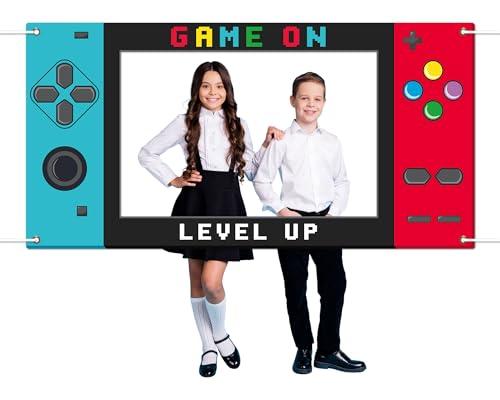 Large 73inch Video Game Photo Prop Game on Party Decorations Red Blue Handheld Gaming Console Banner Backdrop Gaming Photo Booth Frame Background for Boys Birthday Gamer Favor Supplies
