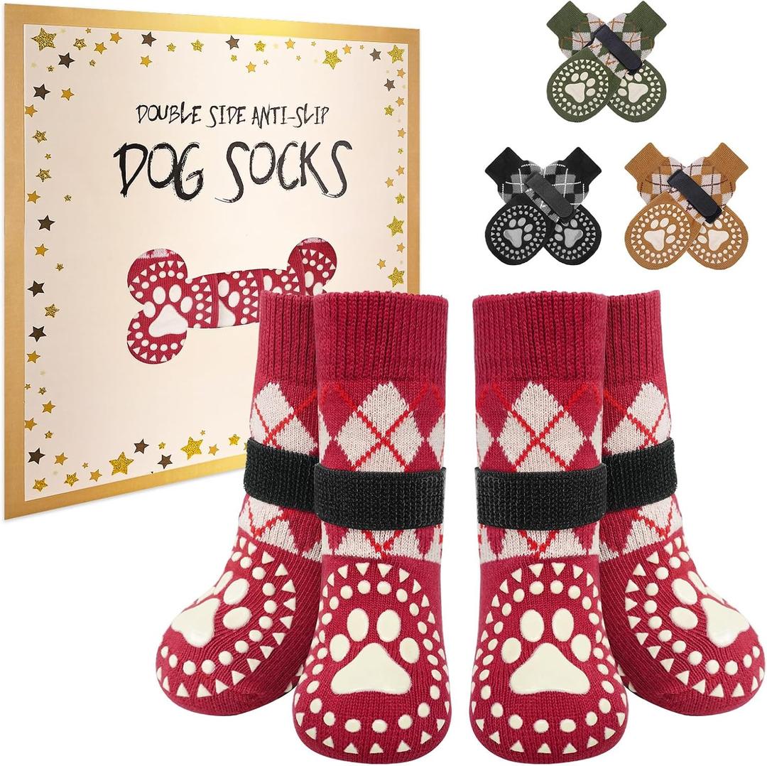 BEAUTYZOO Dog Socks for Hot/Cold Pavement to Prevent Licking Paws,Anti Slip Grippy Dog Boots&Paw Protectors for Hardwood Floors,Traction Control Shoes Booties for Puppy Small Medium  Dogs