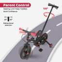 JMMD 6 in 1 Toddler Bike with Push Handle for Kids 18-60 Months, 12" Foldable Balance Bike with Training Wheels, Pedals, Brakes, Kickstand, Push Tricycle Toddler Gift & Toys for Boy & Girl