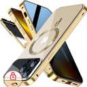 [Full Camera Protection& Mechanical Lock]Magnetic Privacy Case for iPhone 13 Pro Max [Compatible with MagSafe][CD Metal Ring]Full Body Shockproof Metal Bumper, 9H Anti Peeping Glass Cover-Gold