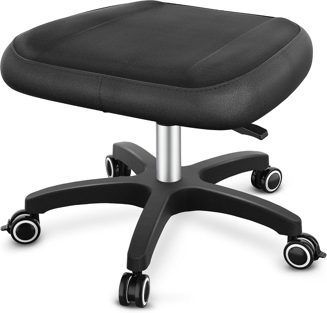 TASALON Multi-Use Footrest Stool Adjustable Height with 360 Rolling Lockable Wheels,Rest Ottoman,Office Footrests,Video Game Stool for Gaming for Home Office- Black