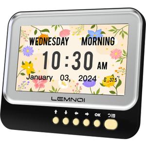 7 Inch Dementia Clock,Digital Day and Time Clock for Seniors Elderly Memory Loss Alzheimers Large Display Date Temp,12 Labels Image & 15 Medicine Alarm Reminder,Auto DST (2025 New)