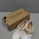 Coutgo Girls Mary Jane Dress Shoes Girl Flower Shoes Bow Pearls Ballet Flats Princess Wedding Shoes, 3Y