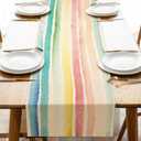 Colorful Rainbow Striped Dining Table Runner, Watercolor Burlap Kitchen Decoration, Indoor Outdoor Home Decor Party Supply 13 x 48 Inches