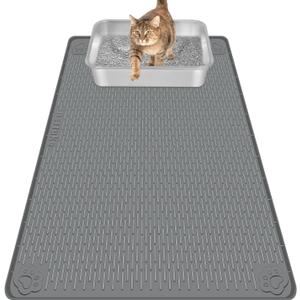 Cat Litter Mat, Extra Large 34" x 22" Silicone Mat Litter Trapping Mat for Scatter Control, Soft on Kitty Paws, Easy to Clean (Dark Grey)