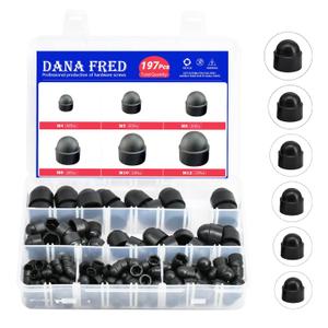 197-Piece Black Bolt Nut Protective Cap Kit - M4 to M12 Sizes, Nylon Insert Locknut, Protects Exposed Screws & Bolts