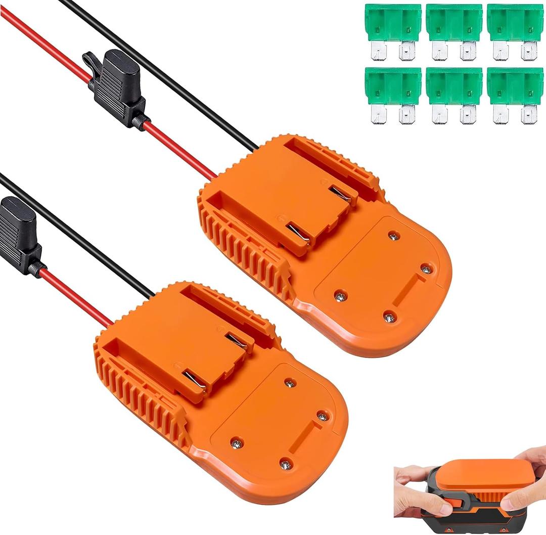 2PCS Power Wheel DIY Adapter for Ridgid AEG 18V Hyper Battery Dock Power Connector for DIY Rc Toy Car Truck, e-Bike, with Fuse & Wire terminals, Work for Rigid L1815R B1820R L1830R Battery (14AW Wire)
