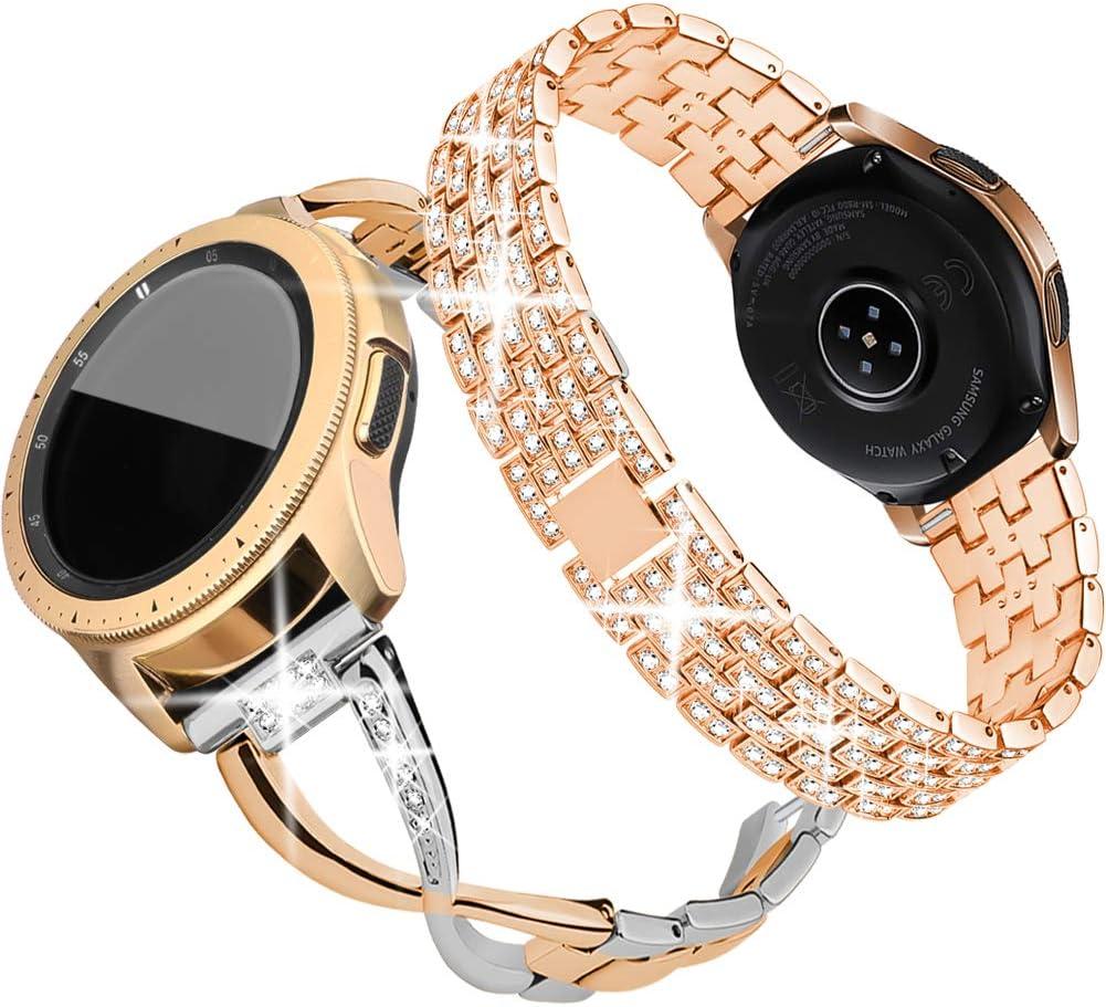 Supoix Compatible for Samsung Galaxy 7 6 5 4 40mm 44mm /Galaxy Watch FE 2024/Galaxy 3 41mm/Galaxy Watch 42mm/Active 2 Watch Band, 2 Pack 20mm Women Jewelry Bling Metal Strap (Rose Gold&Silver) (NOT FOR G8)
