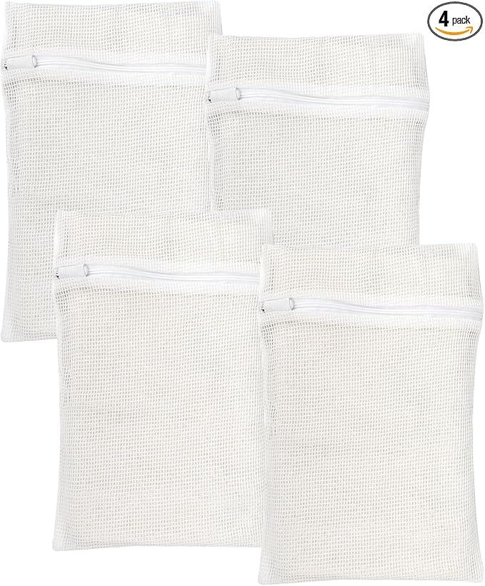4 Piece Small, Durable Organic Cotton Mesh Laundry Bag with Strong Zipper and Breathable Mesh, Delicate Laundry Bag for Underwear, Clothes, Pants and Socks