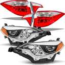 Headlights and Taillights Assembly Combo Kits for 2014-2016 Toyota Corolla Replacement Head/OE Factory Style Red Rear Brake Tail Lights Lamps (Outer+Inner),Chrome Housing Amber Reflector