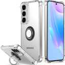 Galaxy S25 Case Clear with 360 Rotation Metal Ring Holder Stand, Support Magnetic Car Phone Mount Soft TPU Bumper PC Hard Protective Phone Case for Samsung S25 5G (Clear)