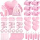 Fanfanwin 48 Pcs Sleepover Party Supplies Spa Birthday Slumber Pajamas Galentines Party Favors Coquette Throw Blanket Pillow Headband Scrunchies Eye Mask Cup Socks(Pink,Solid Color)