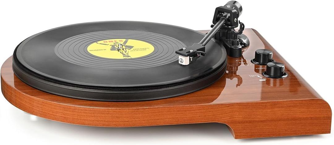 Vinyl Record Player with Bluetooth Input Output,(Upgraded Version,no Sub-Platter),Turntable with Built-in Preamp,USB Recording,Speed Adjustment,Counterweight and Moving Magnet Stylus