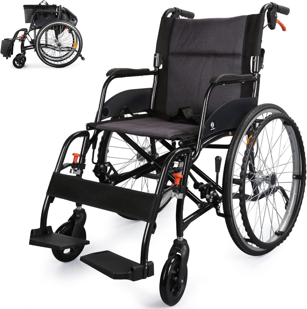 Wheelchairs for Adults, WHLICKS 2025 Premium Comfortable Transport Wheelchair Lightweight Foldable25lb Portable Transfer Chair for Seniors with Swing-Away footrests and Anti Tipper, 264lb Capacity (Gray)