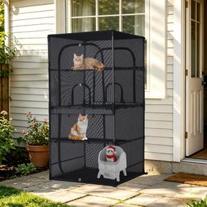 Rockever 4 Tiers Catio Outdoor Cat Enclosure, 61.4" Cat Cage with Window Acess, Indoor Outdoor Cat House for Multiple Cats, Large Cat Patio 6 Doors with Waterproof UV-Resistant Roof