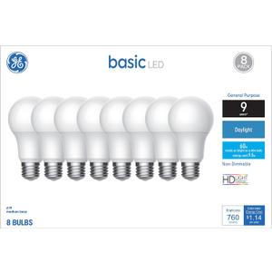 GE Basic Light Bulbs, 60 Watt, Daylight, A19 (8 Pack)