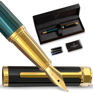 Ellington Pens Luxury Fountain Pen Set - Smooth Fine Nib - Includes 3 Ink Cartridges, Refillable Ink Converter, Gift Box -Fountain Pens For Writing, Calligraphy, Journaling, Sketching (Urban Hunter)